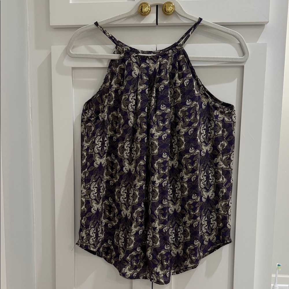 Joie Purple and Cream Butterfly Patterned Silk Tank XS